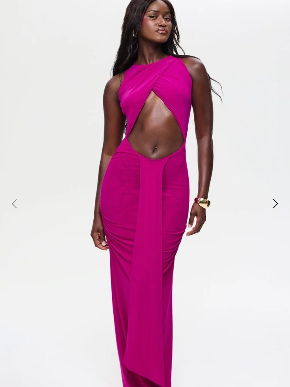 Sleeveless Fuchsia Cutout Maxi Dress with Draped Front